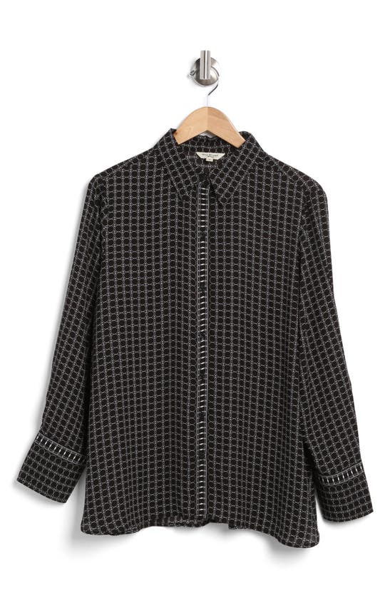 Max Studio Circle Stripe Long Sleeve Button-up Shirt In Black