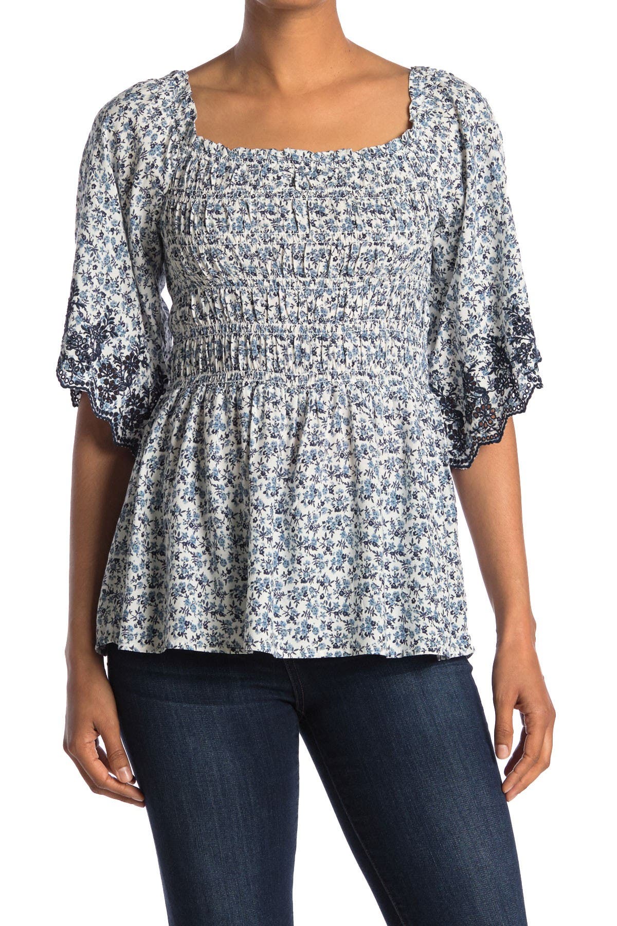 smocked yoke top