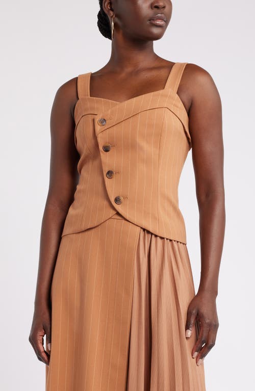 Shop Nordstrom X Harlem's Fashion Row House Of Aama Dandy Button-up Corset In Tan- Ivory Brummell Pinstripe