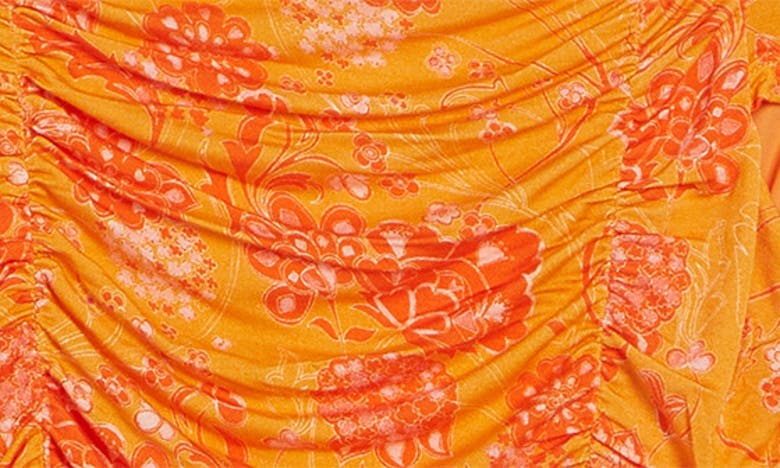 Shop Btfl-life Floral Shirred Dress In Orange Multi