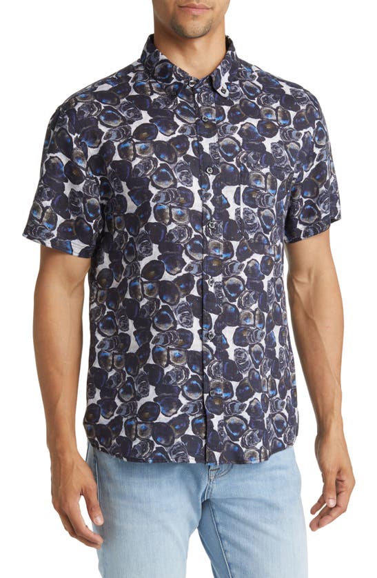 Billy Reid Tuscumbia Oyster Print Short Sleeve Linen Button-down Shirt In Dark Oyster