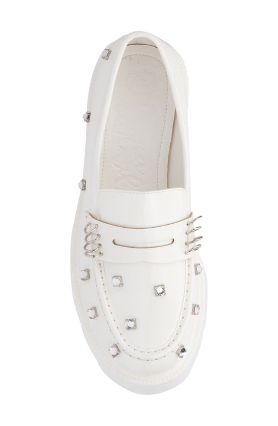 Shop Olivia Miller Luscious Crystal Embellished Penny Loafer In White