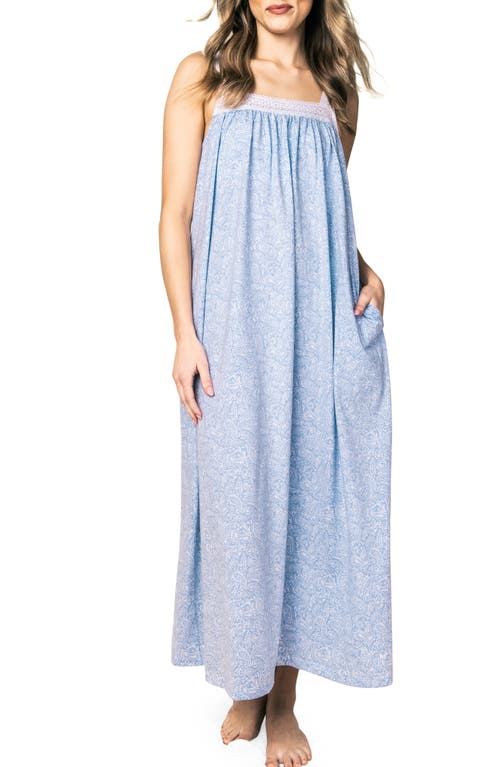 Petite Plume Camille Paisley Pima Cotton Nightgown Blue at Nordstrom,