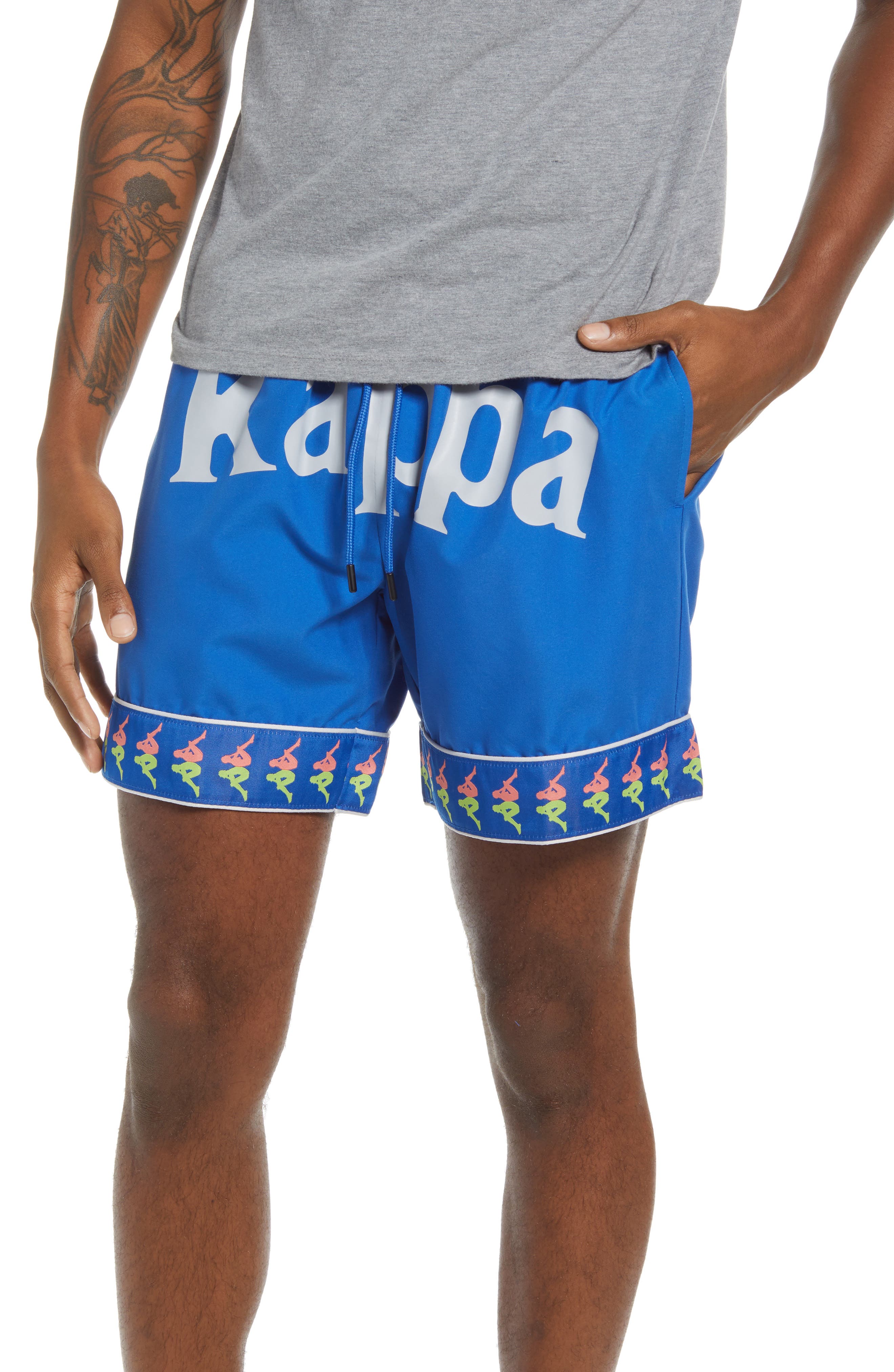 Kappa Men's 222 Banda Calabash Shorts in Blue Lapis/Lime Green/Orange at Nordstrom, Size X-Large