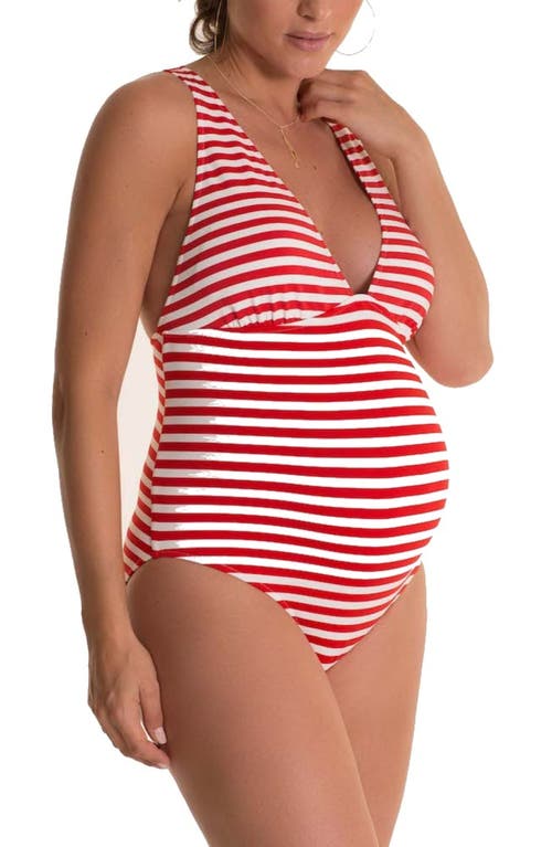 Marina Stripe One-Piece Maternity Swimsuit in Red/White