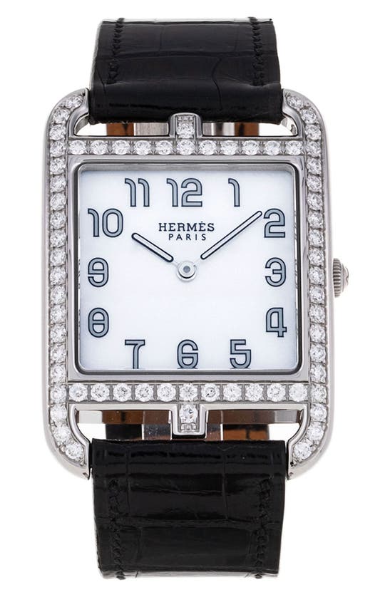 Shop Watchfinder & Co. Hermès  Cape Cod Leather Strap Watch, 29mm In White