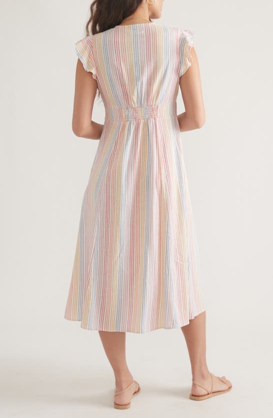 Shop Marine Layer Camila Stripe Button Front Midi Dress In Warm Rainbow Stripe