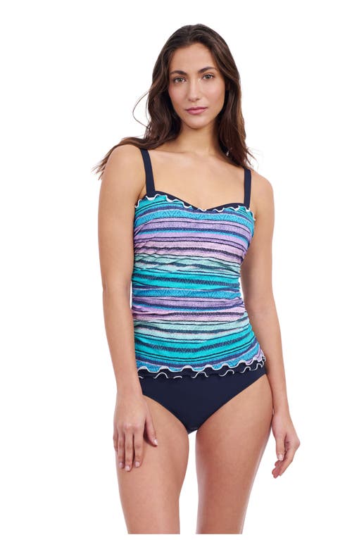Profile By Gottex Harmony Underwire D Cup Ruched Tricolore Tankini In Blue Multi
