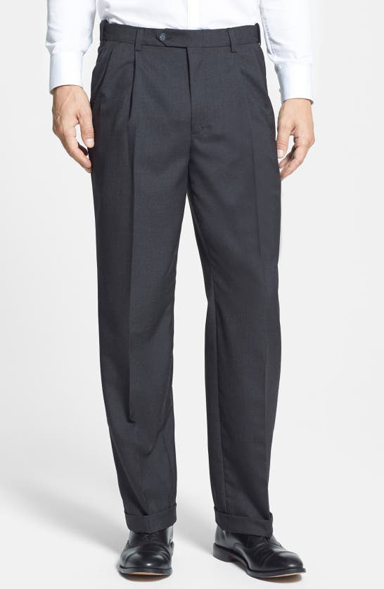 BERLE BERLE SELF SIZER WAIST PLAIN WEAVE PLEATED WASHABLE TROUSERS