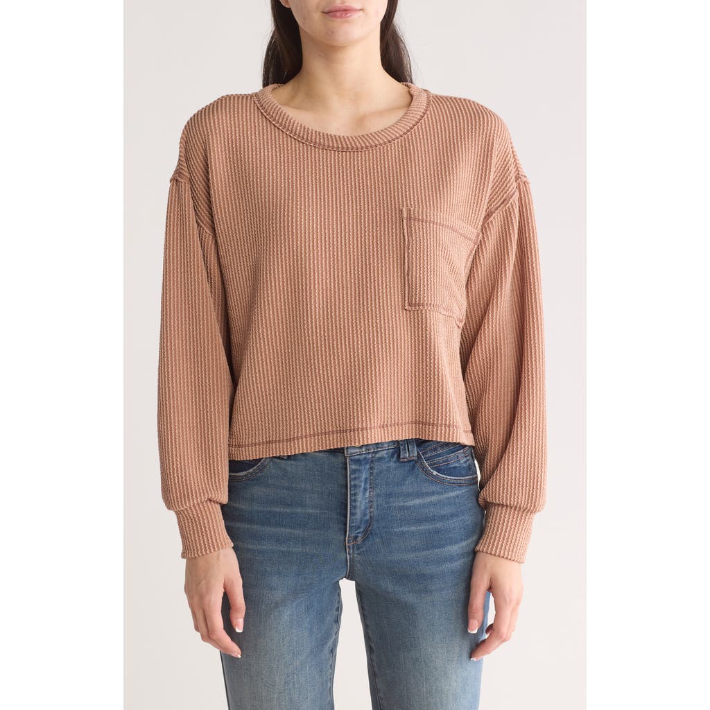 Lush Rib Knit Pocket Pullover In Taupe