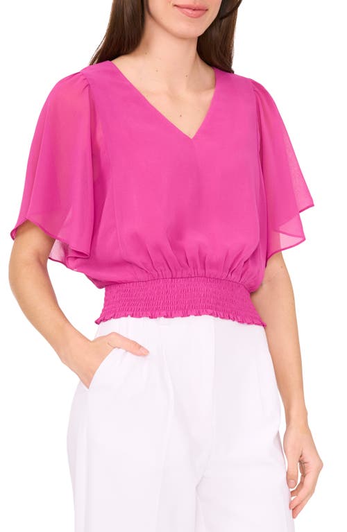 halogen(r) Flutter Sleeve Smocked Waist Top /Vivid Plum Purple at Nordstrom