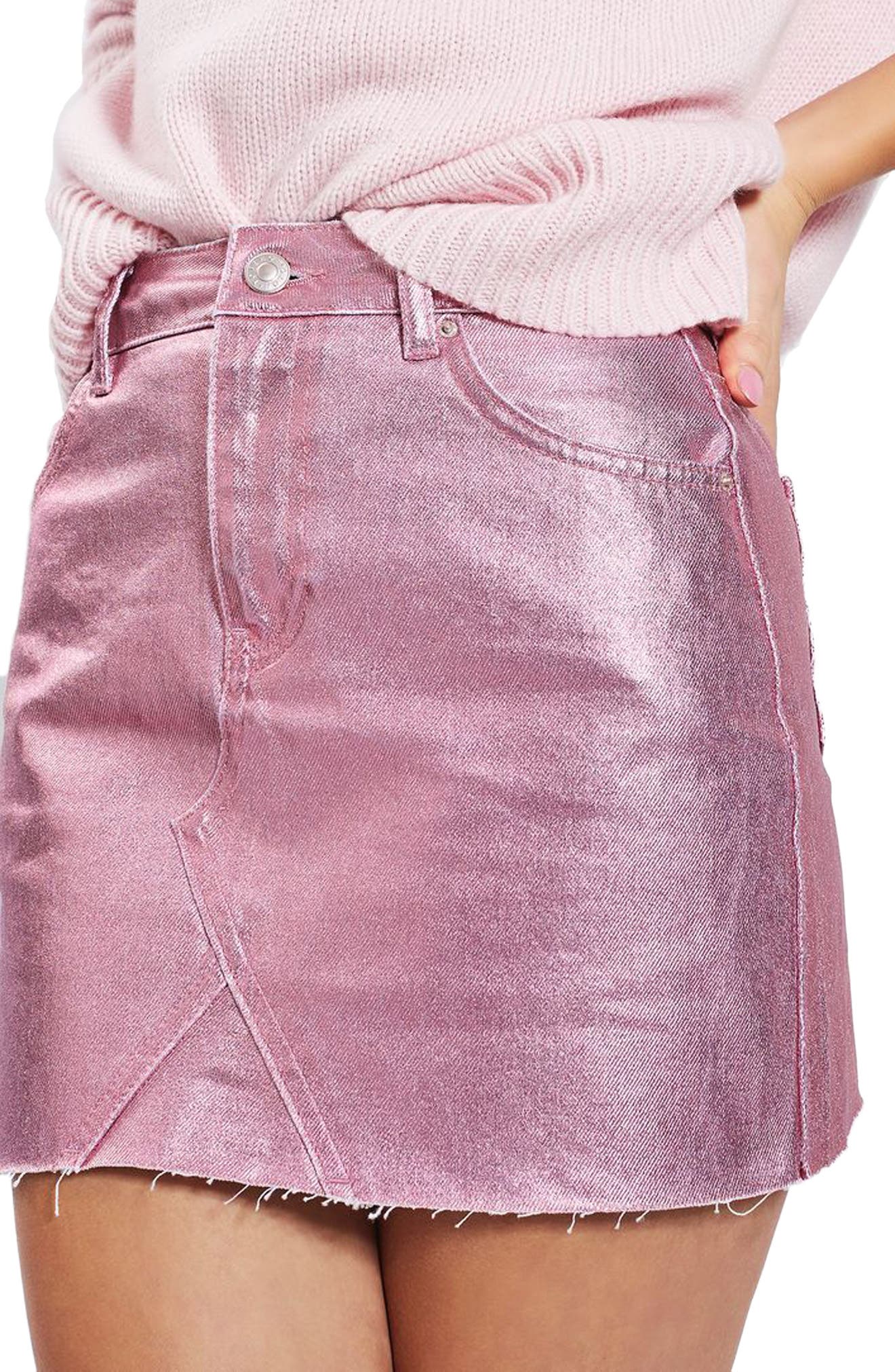 metallic denim skirt