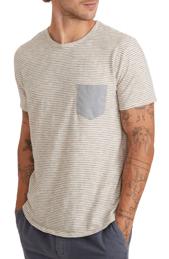 Marine Layer Stripe Chambray Pocket T-shirt In Natural
