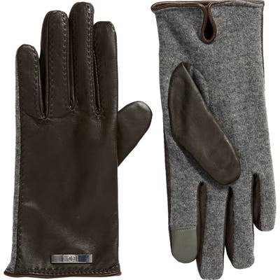 Lauren Pick Stitched Mixed Media Touchscreen Gloves, Brown
