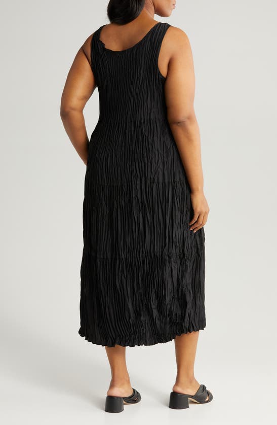 Eileen Fisher Textured Sleeveless Silk Midi Dress In Black