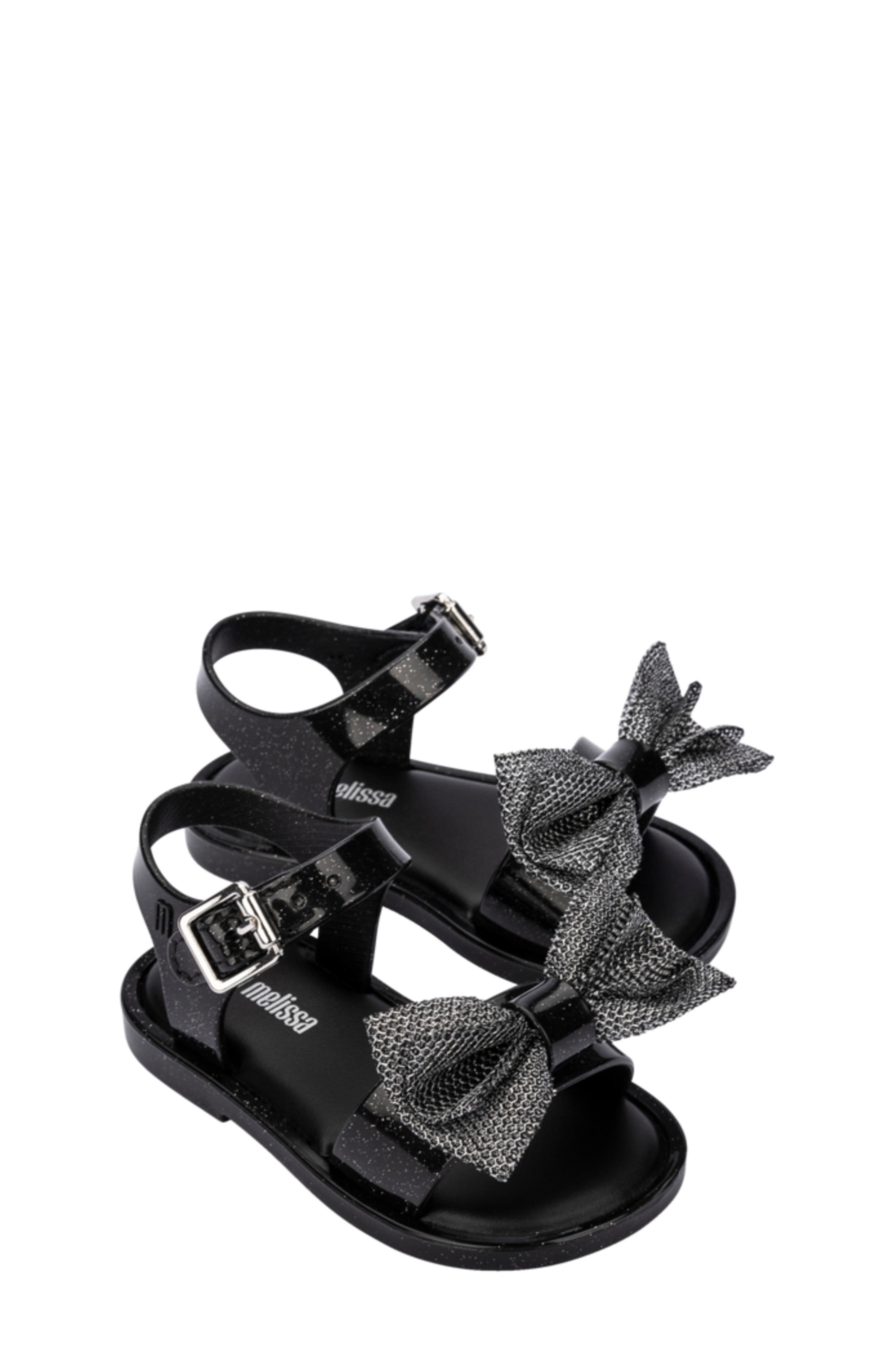 Mini Melissa Kids' Mar Sweet Ankle Strap Sandal in Glitter Black 