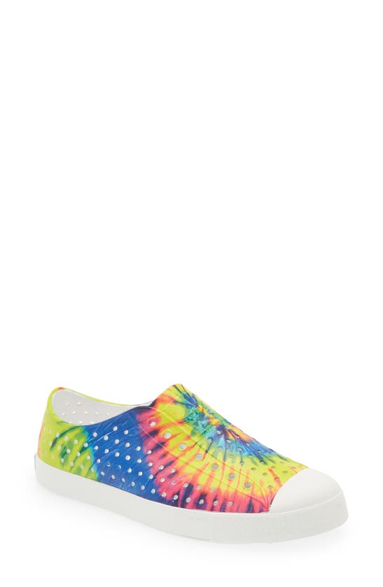 Native Shoes Kids' Jefferson Water Friendly Perforated Slip-on In Shell White/neon Tie Dye