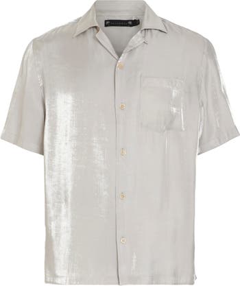 AllSaints Men's Duran Metallic Relaxed Fit Shirt, Moon Mist, Size: L