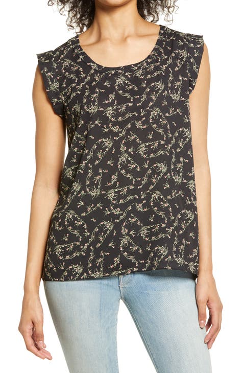 Style & Company Women's Printed Sleeveless Scoop Neck Top Dark Beige Size 1X
