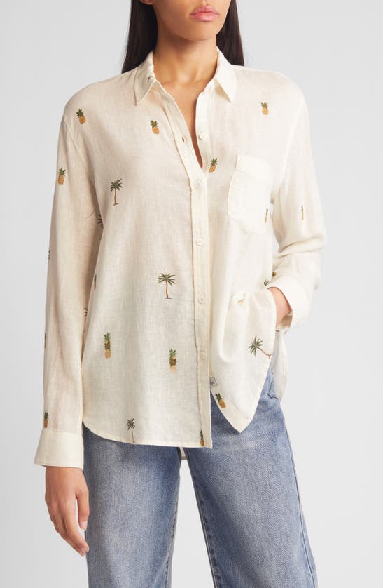 Rails Charli Palm Tree & Pineapple Linen Blend Button-up Shirt In Hanalei