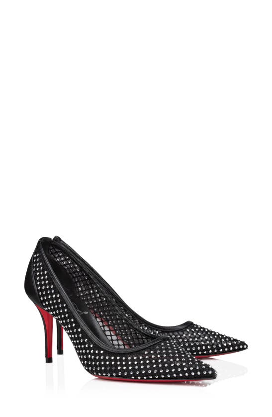 Shop Christian Louboutin Apostropha Crystal Embellished Pointed Toe Pump In Black/ Crystal