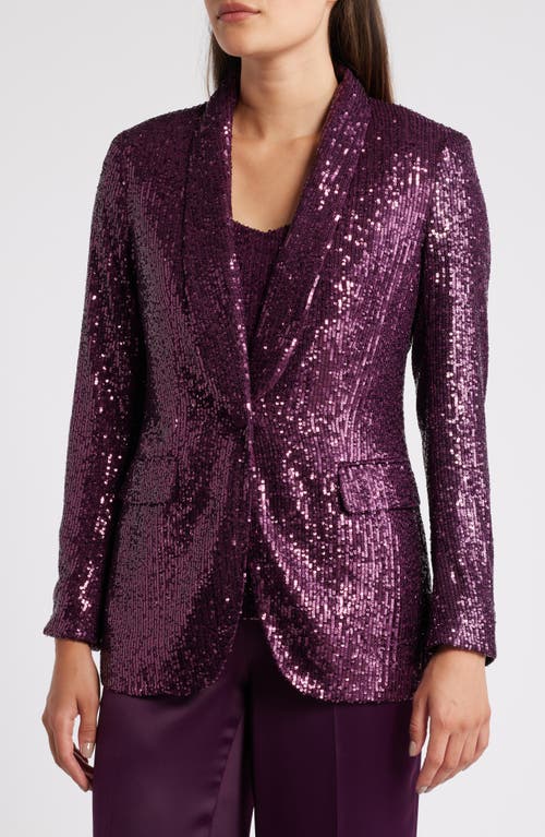 Anne Klein Sequin Shawl Collar Blazer In Deep Plum