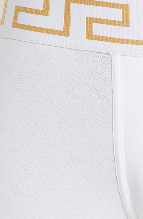 Versace Long Stretch Cotton Trunks In White/gold