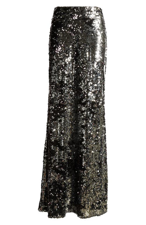 Shop L Agence L'agence Zeta Sequin Maxi Skirt In Silver/black Sequin