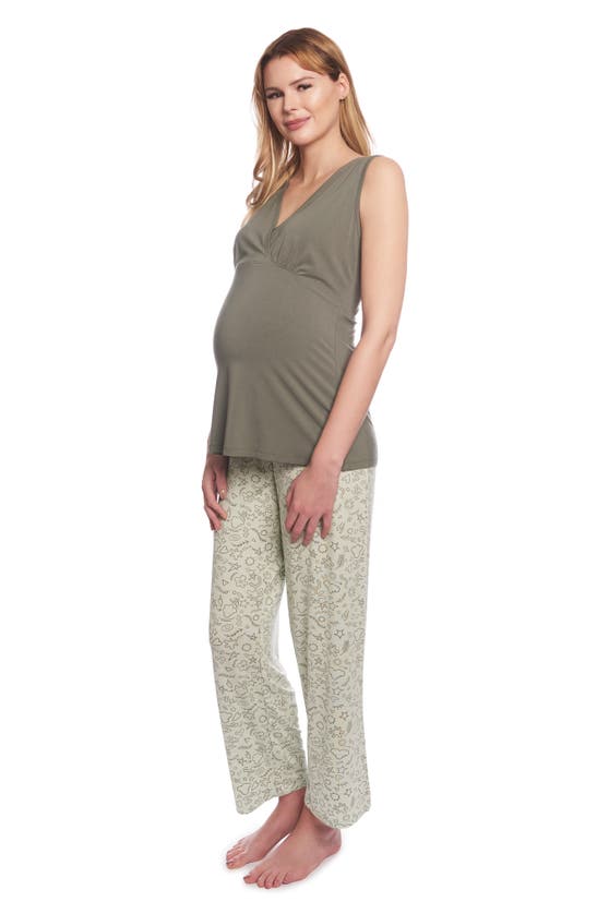 Shop Everly Grey Analise During & After 5-piece Maternity/nursing Sleep Set In Sage Doodle