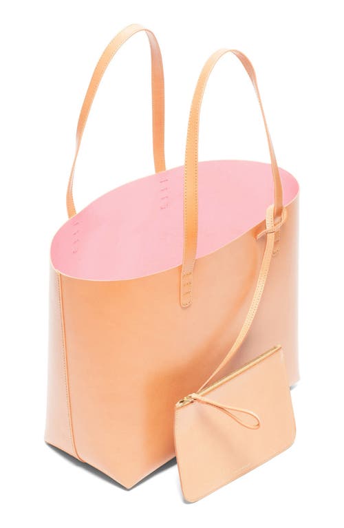 Shop Mansur Gavriel Large Leather Tote In Cammello/rosa