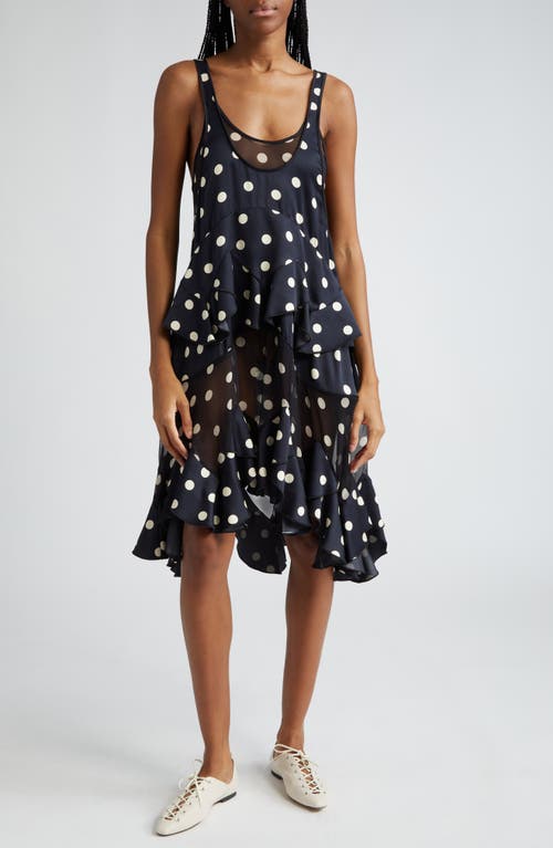 Stella Mccartney Polka Dot Asymmetric Layered Satin Dress In Black/cream