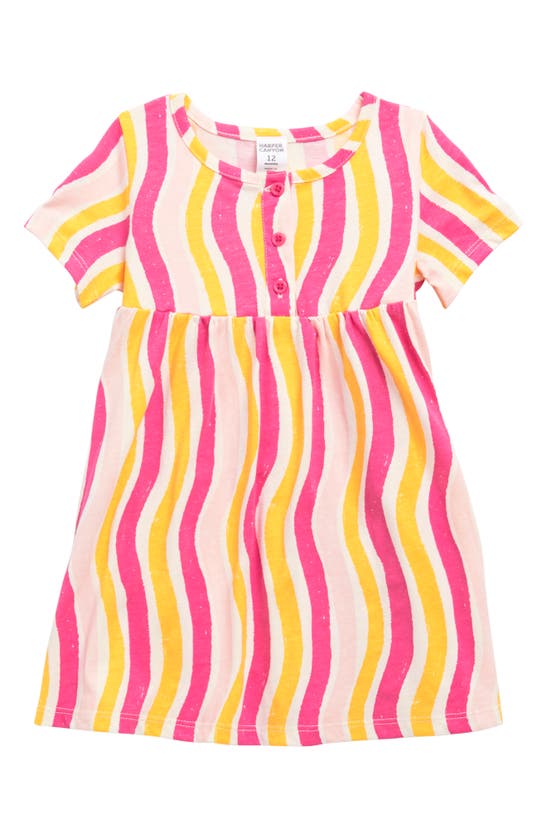 Harper Canyon Babies' Wavy Stripe Cotton Dress In Pink Magenta Gouache Stripe