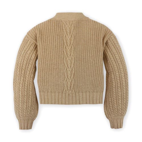 Hope & Henry Girls' Chunky Cable Cardigan, Kids In Camel Heather Heart Cable