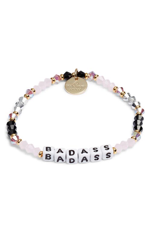 Shop Little Words Project Badass Beaded Stretch Bracelet In Pink/black/white