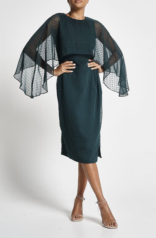 Shop Frock And Frill Cape Sleeve Embellished Midi Gown In Green