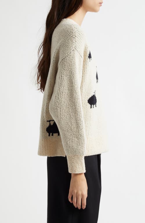 Shop Margaret O'leary Sheep Cotton Blend Crewneck Sweater In Ivory/black