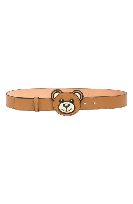 Moschino Leather Bear Belt In Brown