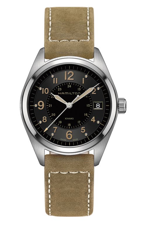 Hamilton Khaki Field Leather Strap Watch, 40mm in Green/Black/Silver at Nordstrom