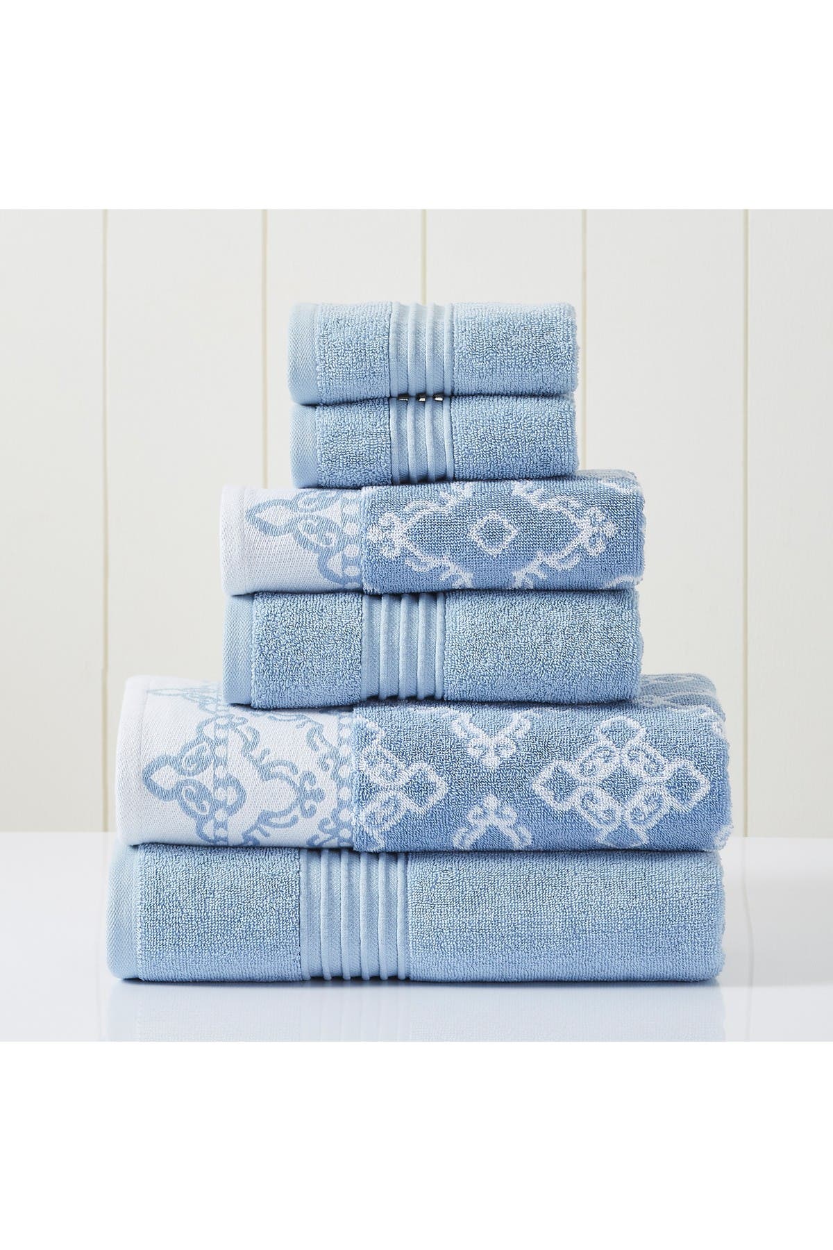 Modern Threads Yarn Dyed Jacquard/solid Towel 6-piece Set In Blue