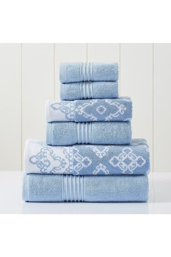 Modern Threads Blue 6pc Charlize Jacquard/solid Towel Set In Blue