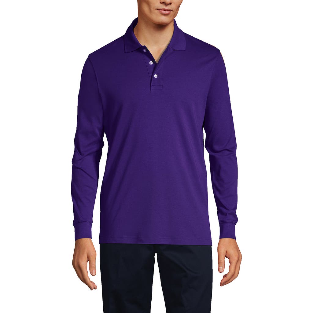 Lands' End School Uniform Long Sleeve Interlock Polo Shirt In Deep Purple