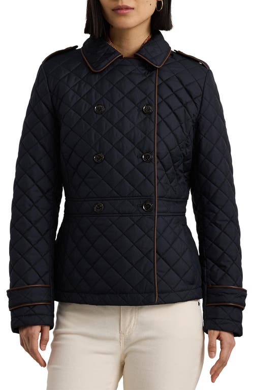 Shop Lauren Ralph Lauren Double Breasted Quilted Jacket In Dark Navy