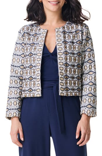 Nic + Zoe Nic+zoe Seaside Glimmer Embroidered Jacket In Neutral Multi