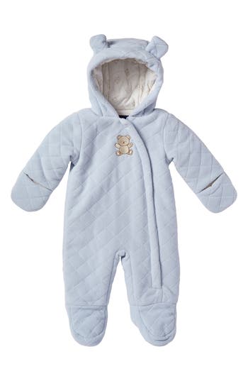 Wippette Bear Hooded Quilted Pram In Soft Blue