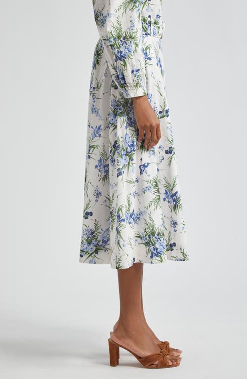 Shop Veronica Beard Arwen Floral Belted Cotton Midi Skirt In Off White Multi
