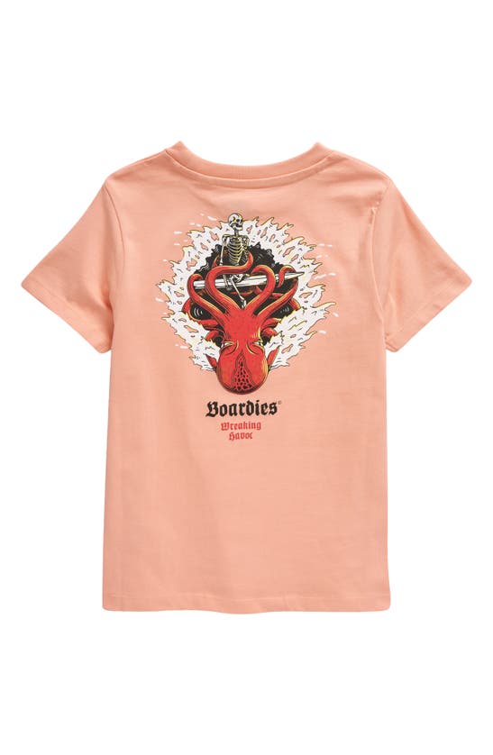 Shop Boardies Kids' Wreaking Havoc Organic Cotton Graphic T-shirt In Peach