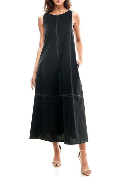 Seamed Stretch Cotton Midi Dress in Black/Tan