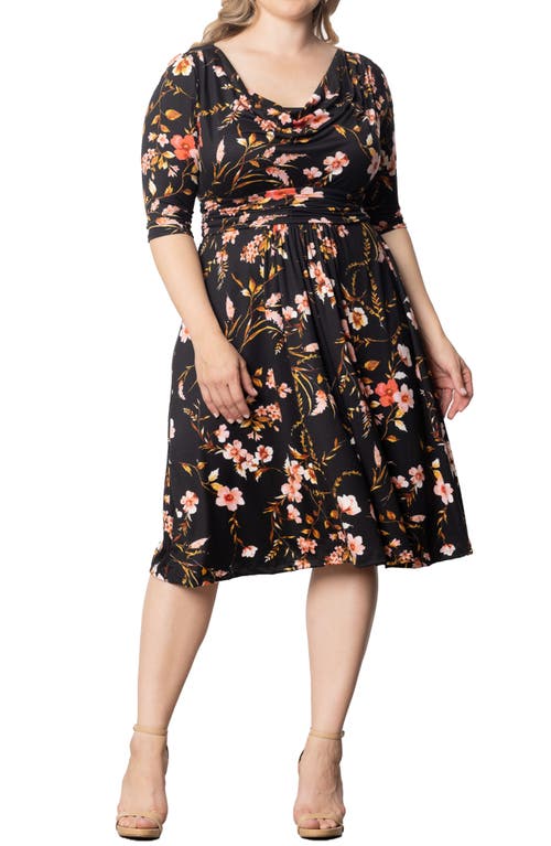 Kiyonna Heather Floral Fit & Flare Dress Midnight Garden at Nordstrom,