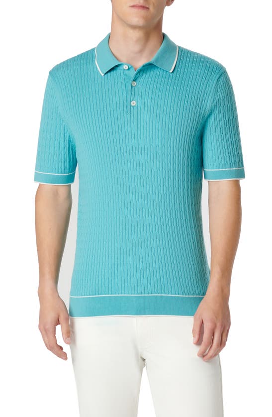 Shop Bugatchi Tipped Rib Cable Stitch Polo Sweater In Jade