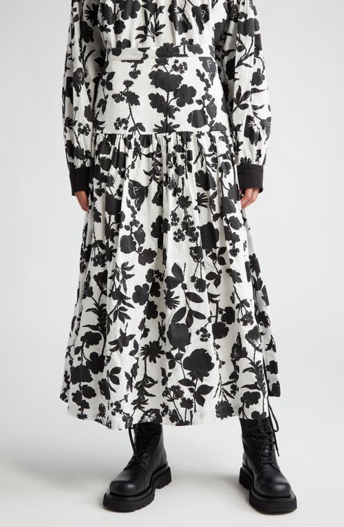 Max Mara Udente Floral Print Tiered Cotton & Silk Skirt White Black at Nordstrom,